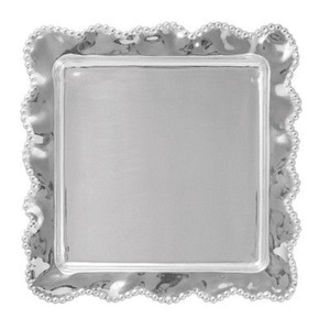 Plato de Presentación de Aluminio Pulido Hecho a Mano con Borde de Cuentas Plateadas, Diseño Moderno para Bodas, Colección Royal Home - Product Image 1