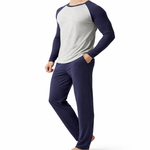 Ensemble de pyjama en tricot gaufré pour homme, vêtements de nuit respirants et doux, deux pièces, vêtements de détente à la maison, haut à manches longues, tenue de nuit confortable - Product Image 2