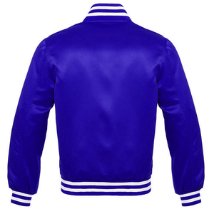 Unisex Classic Satin Varsity Bomber Jacket <b>Green</b> Blue Black Collection Striped Ribbed Trim Zipper Closure Sporty Stand Patchwork - Product Image 4