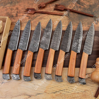 Couteaux de cuisine et de barbecue professionnels en acier Damas à lame pleine, faits à la main, manche en bois, ambidextres, finition brossée, tranchants comme des rasoirs