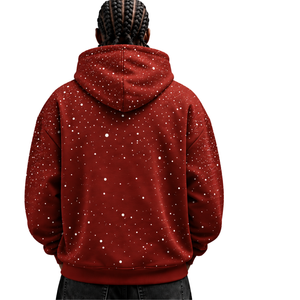 Sudadera con Capucha para Hombre, Estampado Rojo Óxido con Manchas Blancas, Sudadera Gruesa con Cordón Ajustable, Manga Larga, Bolsillo Frontal Tipo Canguro - Product Image 2