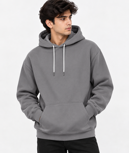 Sweat à capuche oversize pour homme avec cordon de serrage réglable, épaules tombantes, sans poches sur le devant et poignets côtelés - Product Image 6