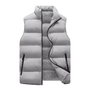 Chaleco de lana azul sin mangas para hombre, cuello alto, cremallera frontal, chaqueta acolchada informal ecológica, ajuste regular, poliéster, color liso - Product Image 5