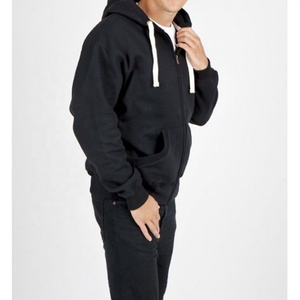 Sweat-shirt à capuche zippé noir pour homme, coupe classique, couleur unie, décontracté, en coton French Terry, manches longues, pour l'automne - Product Image 3