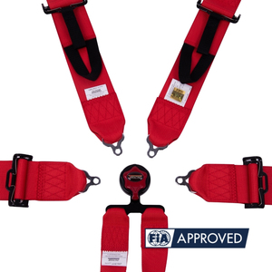 Harnais de sécurité pour sports automobiles avec quincaillerie en acier, sangle en polyester rouge certifiée FIA pour les marques OEM et les acheteurs en gros - Product Image 1