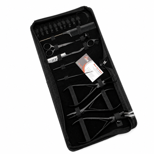 Kit d'outils pour extensions capillaires micro-anneaux noirs et pince à presser en acier inoxydable avec logo personnalisé, ciseaux, peigne, outil à boucle et étui - Product Image 6