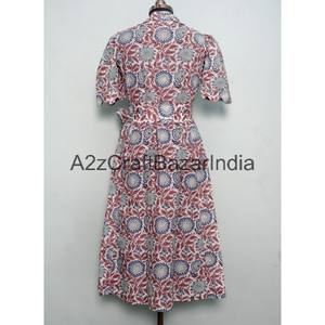 Vestido Midi de Mujer, Ecológico, 100% Algodón, Tejido, Estampado Floral, Corte en A, Cuello en V, Mangas Cortas, Bolsillos, Decoración con Botones - Product Image 6