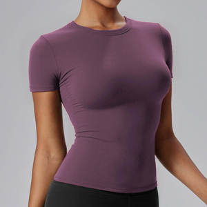 T-shirt de compression pour femme à col rond en Spandex_Polyester, coupe ajustée, anti-humidité, uni, personnalisable - Product Image 6
