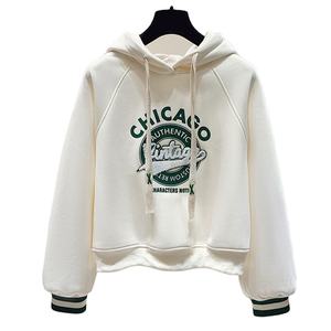 Sweat-shirt à capuche court personnalisé pour femmes, imprimé bouffant brodé, délavé à l'acide, pour l'automne et l'hiver - Product Image 1