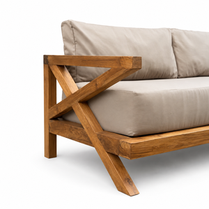 Modern Solid Teak <b>Wood</b> 2 Seater <b>Sofa</b> Upholstered Cushions <b>Sofa</b> Bed <b>Frame</b> Lounge Loveseat Apartment Living Room Hotel Furniture - Product Image 4