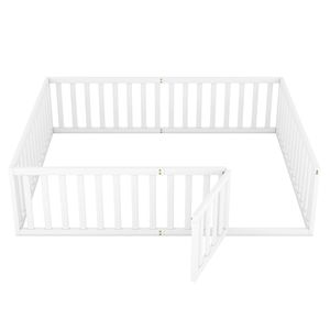 Letto a pavimento in legno Queen Size per bambini, bianco, con recinzione e porta (Vecchio SKU WF289663AAK) - Product Image 5