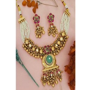 Ensemble collier et boucles d'oreilles en or plaqué de haute qualité avec pierres en moissanite et perles, bijoux tendance pour femmes, cadeau de mariage - Product Image 2