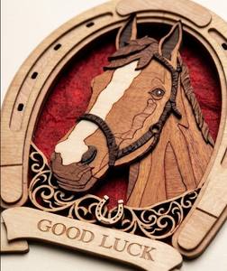 Décoration murale en bois encadrée en forme de tête de cheval avec motif fer à cheval, design moderne, porte-bonheur, rangement pour bijoux pour salon - Product Image 2