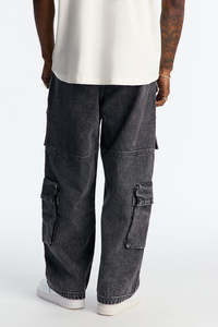 Pantalones Cargo de Mezclilla Lavada para Hombre, Algodón de Peso Medio, Corte Holgado, Color Sólido, Estilo Otoñal - Product Image 2