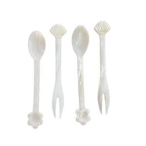 White Dessert Mother of Pearl <b>Spoon</b> and Fork Polished Coffee <b>Spoon</b> Cake <b>Ice</b>-<b>Cream</b> Caviar Wholesale - Product Image 1