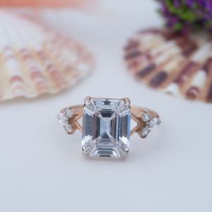 Stylish Three Stones <b>Emerald</b> Cut 925 Sterling <b>Silver</b> Moissanite <b>Ring</b> Women Gift Wedding Engagement Party Fashion Rose Gold - Product Image 1