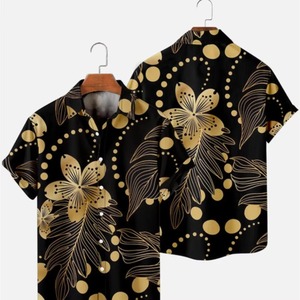 เสื้อฮาวายชาย คอวี แขนสั้น ผ้าถัก พิมพ์ลายดิจิทัล ติดกระดุม ทรงหลวม สไตล์ลำลองสำหรับฤดูร้อน ลายเซิร์ฟ ผ้าโพลีเอสเตอร์ 100% - Product Image 3