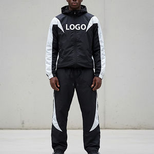 Men's Black White Solid Eco-friendly Lightweight Tracksuit Full <b>Zip</b> <b>Hooded</b> Sporty Jacket Pants Set Windproof Nylon Autumn Wear - Product Image 1
