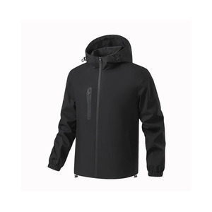 Veste imperméable à capuche gris clair pour homme avec fermeture éclair, coupe sportive, vêtement d'extérieur printemps, ajustement régulier, coque en polyester - Product Image 6