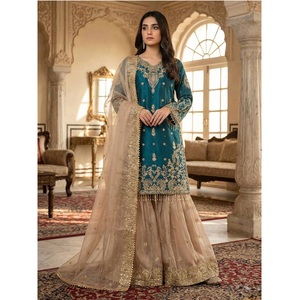 Conjunto Sharara de Seda Bordada para Mujer, con Dupatta, Largo hasta el Suelo, Traje Étnico Tradicional para Bodas en India y Pakistán, ¡Oferta! - Product Image 1