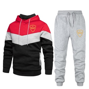 Latest Design OEM Splicing Men's Tracksuit 2 Piece Sports Set Sweatshirt and Pants Jogging Sweat Suit Clothes Autumn Winter 2021 - Product Image 1