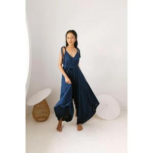Women Navy Blue Maxi Jumpsuit Sleeveless Boho Wide Leg Romper Elegant Loose Fit Summer Outfit - Product Image 3