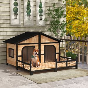 Grande Cuccia Rialzata per Animali Domestici 150x160x100 cm, in Legno di Abete Rustico Resistente alle Intemperie, Stile Casetta in Legno per Veranda e Terrazza, Naturale - Product Image 2