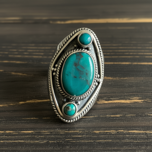 Chunky Designer <b>Turquoise</b> <b>Ring</b> 9.3 Grams Elegant Jewelry - Product Image 3