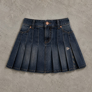 Falda vaquera plisada para mujer, minifalda de cintura alta en índigo oscuro con bolsillos, bordado y botones de cobre - Product Image 5