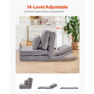 Convertible Flip Chair 5 Position Adjustment Floor Lazy <b>Sofa</b> <b>Foldable</b> Upholstered Couch <b>Bed</b> Adjustable Backrest Office Chair - Product Image 2