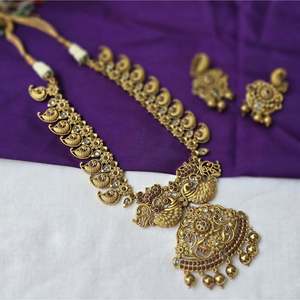 24K Gold Plated Peacock Heavy Work Bridal Jewelry Set - Product Image 3