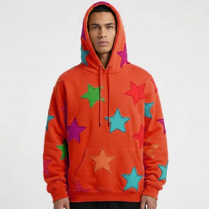 Sweat à capuche personnalisé imprimé étoiles, effet délavé vintage, coupe oversize, en molleton épais, épaules tombantes, style streetwear - Product Image 1