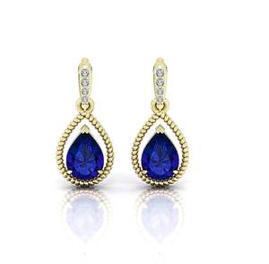 Boucles d'oreilles clous en saphir bleu, argent sterling 925 plaqué or 14 carats, rhodium noir, bijoux pour femmes - Product Image 1