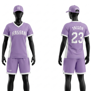 Ensemble de maillot et short de basket-ball pour femmes, respirant, en polyester interlock, violet, avec empiècements latéraux en mesh, logo personnalisé par sublimation - Product Image 1