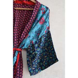 Silk Breathable Plus Size Patchwork Kimono Robe for <b>Women</b> Autumn Boho Long Nightwear Gown Elegant Sexy Lounge Wear - Product Image 4