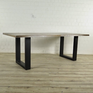 Table à manger rectangulaire moderne en bois d'acacia massif avec bord naturel, pieds en métal, écologique, durable, faite à la main, multifonctionnelle, 6 places - Product Image 2