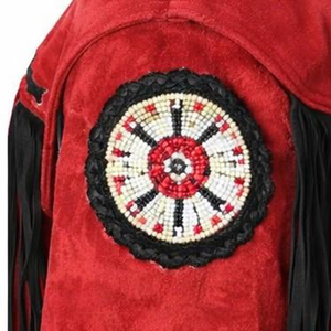 High Quality Men <b>Red</b> & Black Fringe Leather <b>Jacket</b> Vintage Western Boho Style Handmade Custom Color Bulk Order Manufacturer - Product Image 4