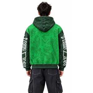 Nouveau sweat-shirt à capuche zippé pour homme 100% coton Vert hiver Coupe classique Tissu tricoté 420g Impression sérigraphique Lettres imprimées - Product Image 4