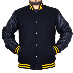 Men's <b>Jackets</b> Kids Plain Letterman <b>Jacket</b> With Black Leather Sleeves and Wool Body Blank Youth Reasonable Price OEM Service - Product Image 1