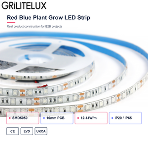 Bande lumineuse LED pour culture de plantes SMD5050 DC12V 60 LED/m, découpe 50mm, 5:1 Rouge Bleu IP20 450nm 660nm pour horticulture intérieure - Product Image 1