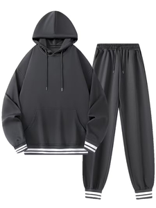 Men's Solid Color Blocking Digital Printed Breathable 340g Hooded Hoodie Jogger Set Casual Winter Wear Knitted Polyester - Product Image 4