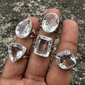 Faceted Clear <b>Crystal</b> Quartz <b>Ring</b> 925 Sterling Silver Statement Jewelry Elegant Gift For Her Minimalist - Product Image 5