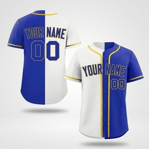 Maillot de baseball personnalisé OEM pour équipe, entièrement boutonné, bleu et blanc, sublimé avec nom et numéro, unisexe adulte, manches courtes - Product Image 1