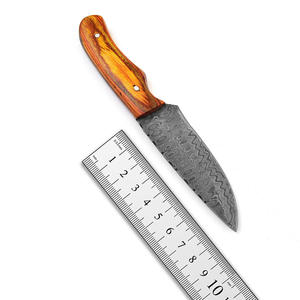 Couteau de chasse en acier Damas de qualité DIY, lame fixe à pointe tombante, manche en bois, survie en extérieur, OEM disponible à la vente - Product Image 6