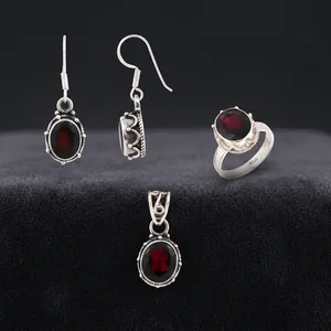 Red Garnet 925 Sterling Silver Handmade Pendant Earrings Ring Jewellery Set for Women Indian Wholesale Gemstone Jewelry - Product Image 6