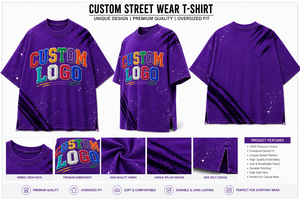 T-shirt surdimensionné personnalisé avec logo, manches courtes, coton violet, streetwear décontracté, motif imprimé sur le devant, col rond - Product Image 5