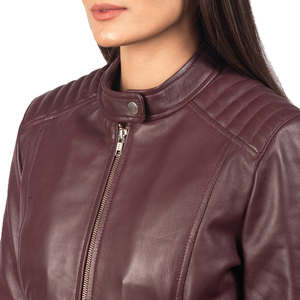 Veste élégante pour femmes en cuir synthétique marron, motif hivernal, logo, coupe ajustée minimaliste, col rabattu, fermeture éclair, OEM - Product Image 5