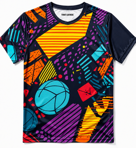 Maillot de basketball unisexe en polyester/coton avec logo personnalisé, imprimé par transfert thermique, col en V, manches courtes, motif géométrique, séchage rapide - Product Image 1
