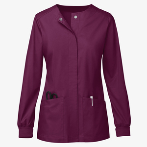 Veste de travail médicale à prix de gros, sans col, à fermeture à boutons-pression, manches longues, poignets tricotés, coutures ajustées, vestes de travail personnalisées - Product Image 6