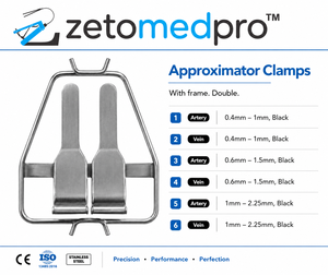 Approximator <b>Clamps</b> With <b>Frame</b> Double Artery and Vein Sizes 0.4-1mm 0.6-1.5mm 1-2.25mm Black ZETOMEDPRO - Product Image 2
